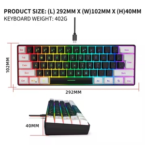 Hot Selling Portable 61 <strong>Key</strong> RGB LED Backlit Type-C Interface USB English PC Compatible Mechanical Gaming <strong>Keyboard</strong> - Product Image 4