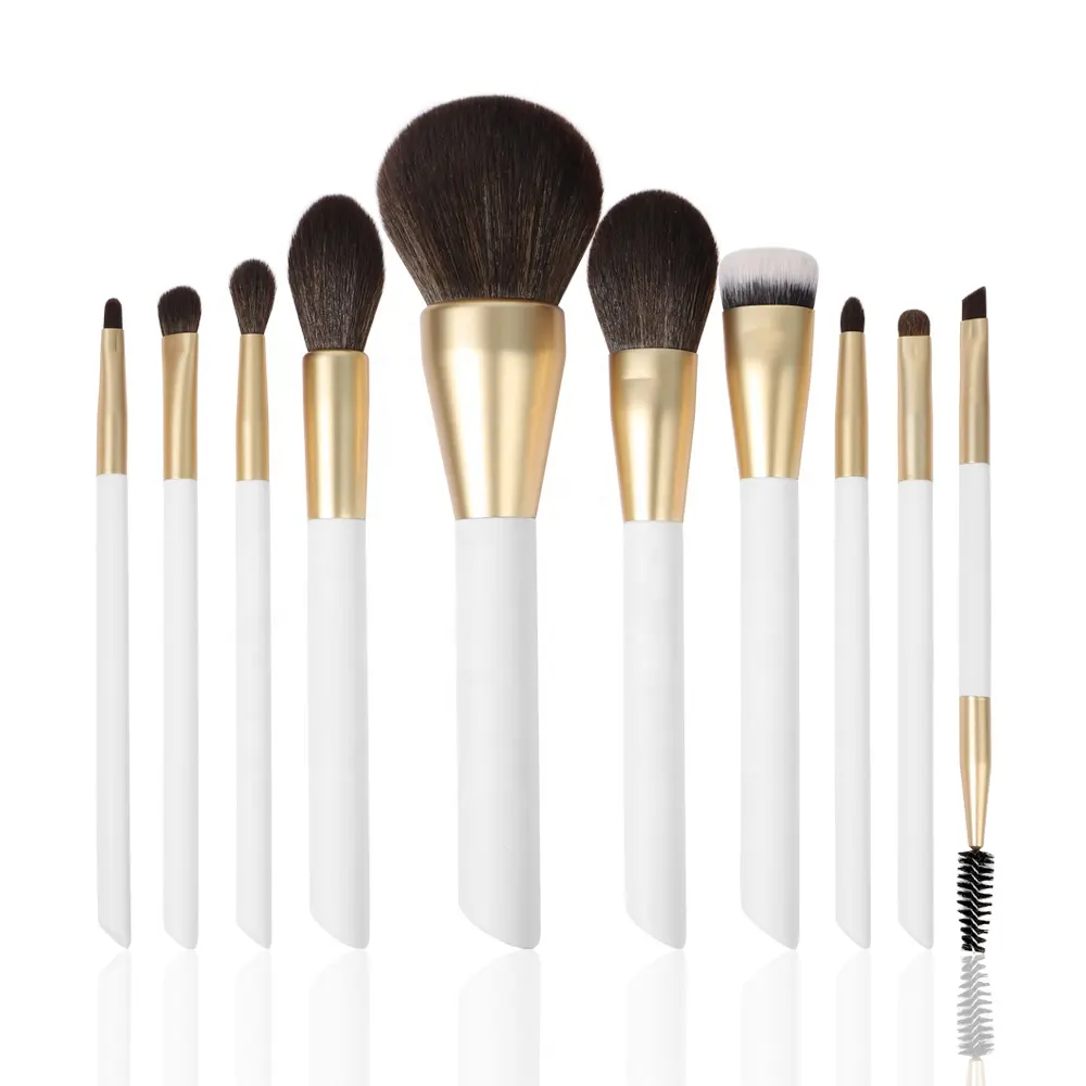 10pcs Make Up Brush Foundation Face Powder Vegan Synthetic Wooden Custom Logo White Professional Makeup Brushes