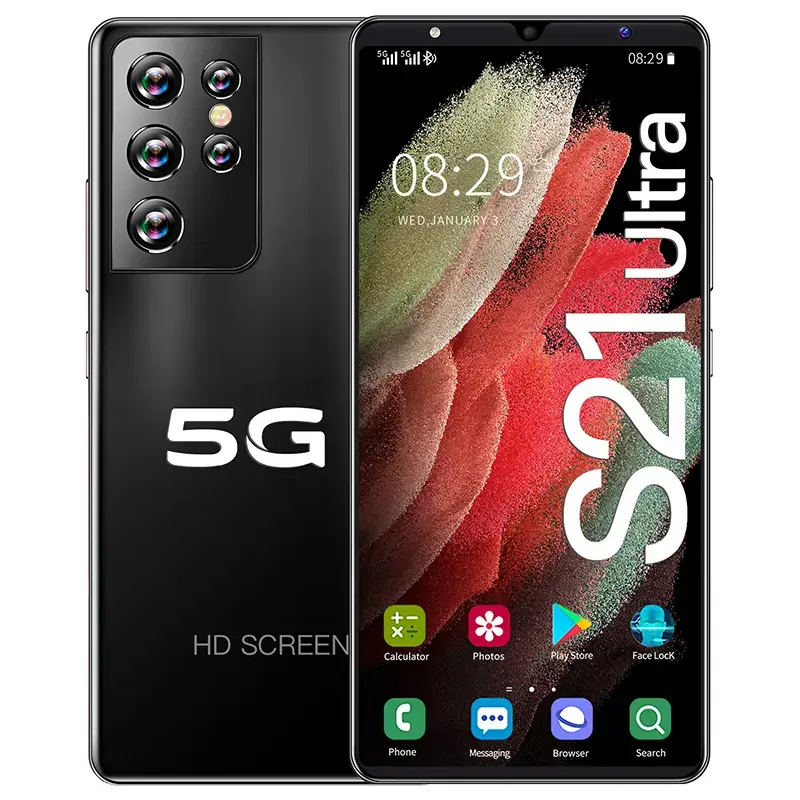Global Edition Téléphone portable Smartphone S21 Ultra goophone 12GB + 512GB Face ID 6.1 pouces Plein écran Jeux Téléphones portables