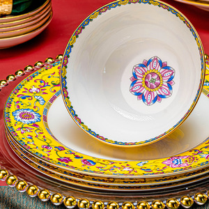 2025 Hotels lüks çin tarzı çin porsoleni yemek takımı Set çevre dostu çömlek seramik oteller için restoranlar ev PC - Product Image 3