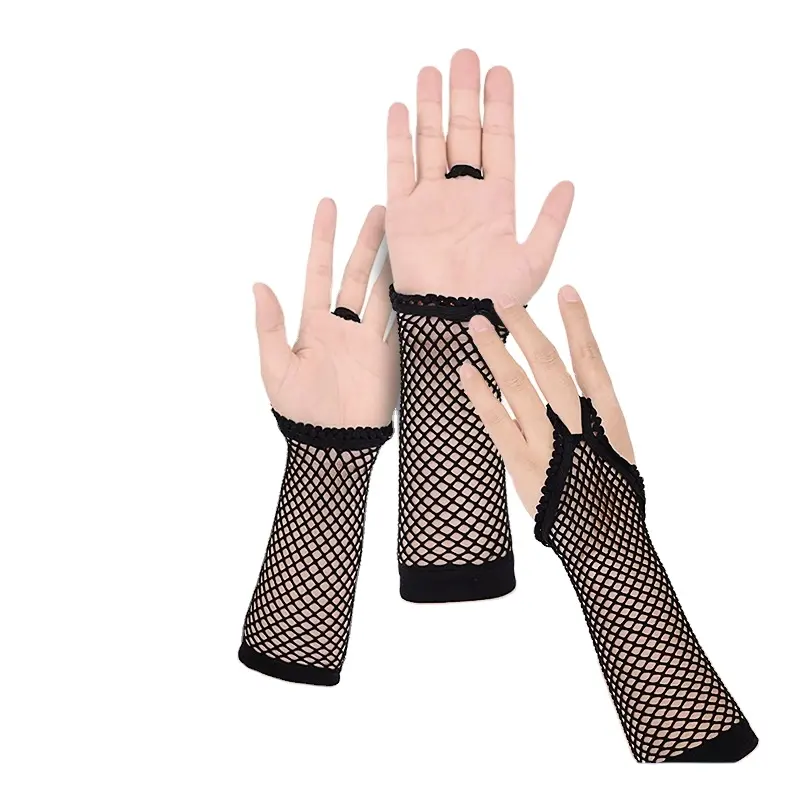 Gants sans doigts solides pour femmes, nouvelles mitaines en dentelle Sexy pour filles, filet respirant, Performance danse à thème fête, gants en résille à maille longue