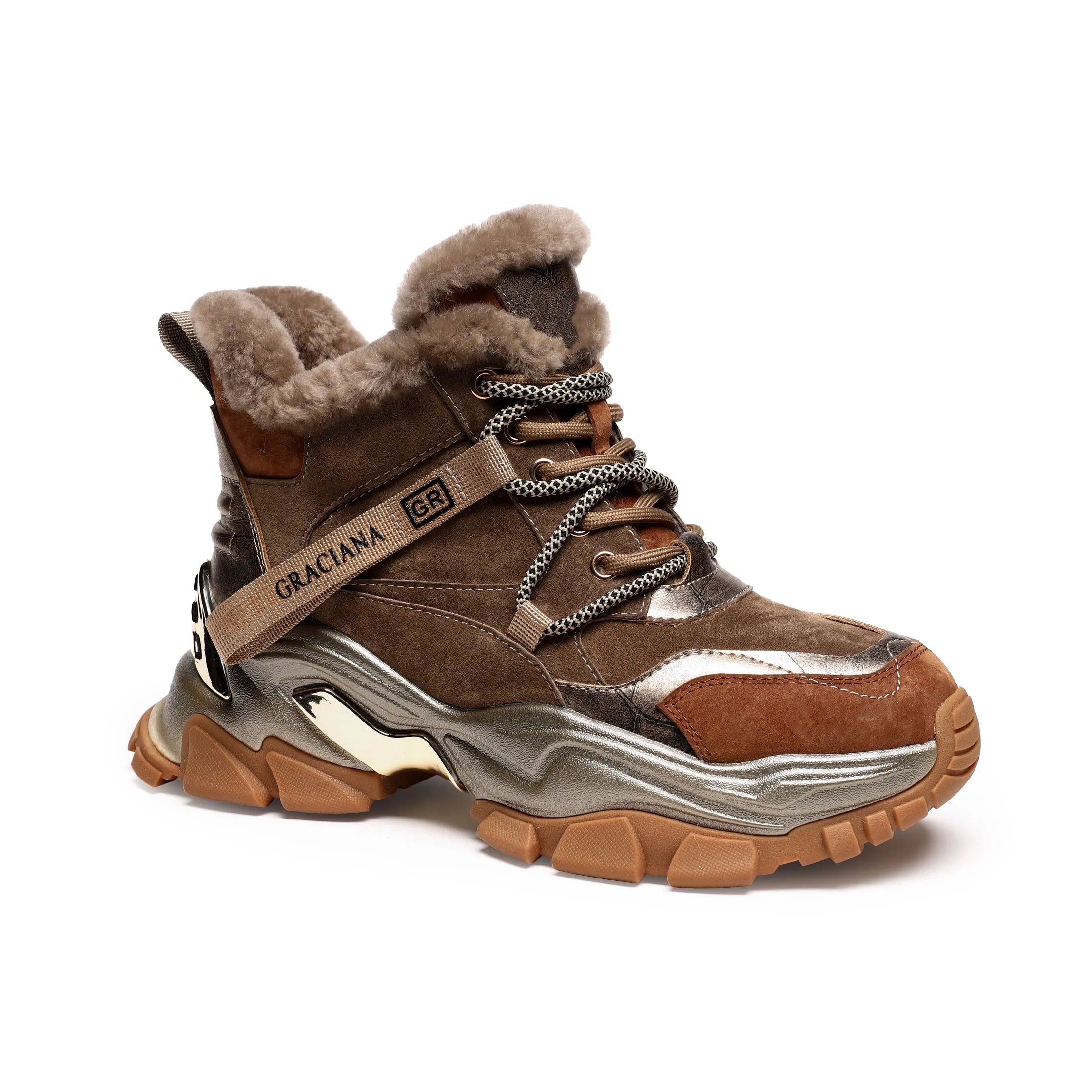 Nieuw Binnen Hoge Top Pluche Hoge Zool Sneakers Voor Vrouwen Platform 2024 Snowboots Bont Modemerk Hoogte Verhoging