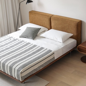 Nordic ifade/japon Tatami Vintage/Nova kumaş yumuşak yüksek arka Platform kenardan kenara yüzen çift kişilik yatak Modern tasarım - Product Image 1