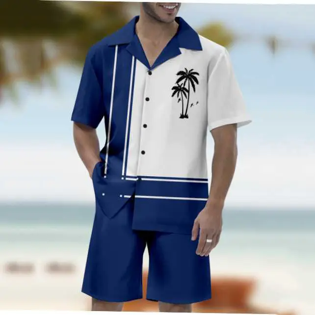 Camicia estiva a maniche corte hawaiana camicia da POLO Color Casual con risvolto a maniche corte Set da spiaggia