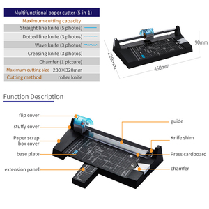 Noktalı dalgalı çizgi girinti yuvarlak köşe fotoğraf açılı yönergeleri ile 5-in-1 silindir sürgülü bıçak kağıt kesici - Product Image 5