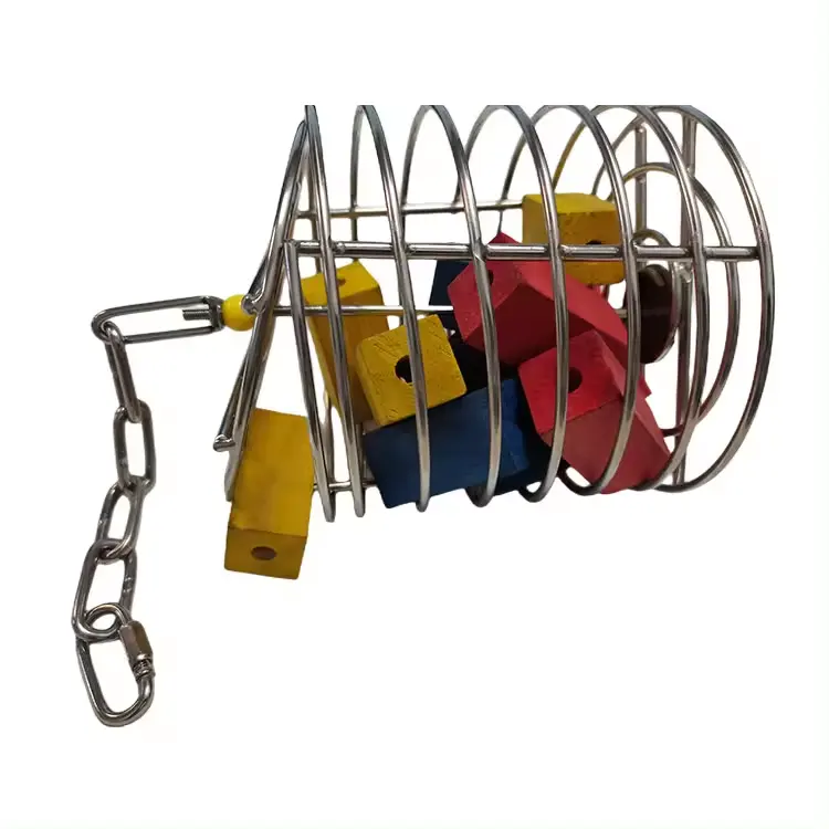 Cage de jouets de recherche de nourriture en acier inoxydable personnalisable avec blocs à mâcher en bois colorés pour perroquets Services de fabrication directe en usine