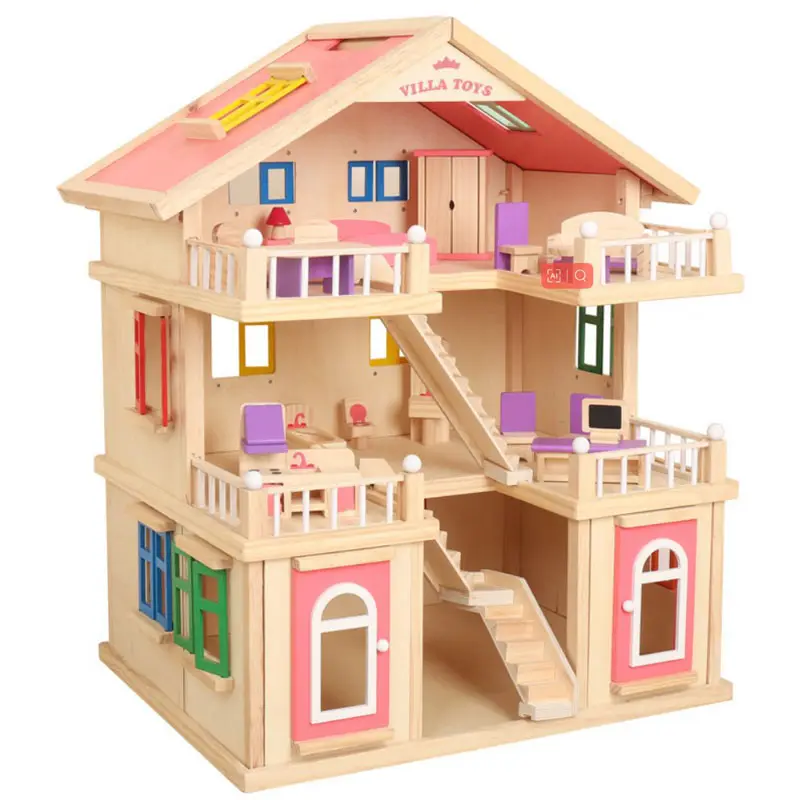 Top lumineux princesse semblant jeu maison de poupée filles cadeaux enfants meubles cheville poupées villa en bois jouet maison