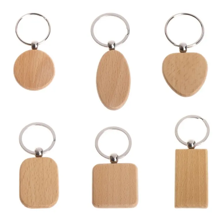 Fonte de presente promocional logotipo personalizado madeira diferentes oval redondo quadrado forma de coração chave de madeira
