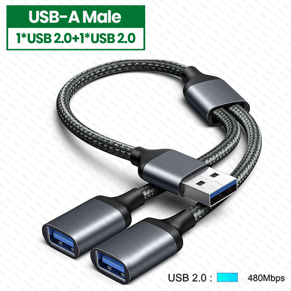1-2IN1 USB2.0-0.35M-สีดำ (HUB067)