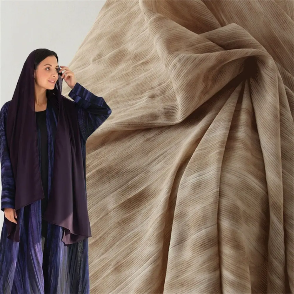 Nuova tendenza a righe Tie-tingere leggermente elastico traspirante morbido tessuto in crêpe di poliestere Abaya per il vestito per Abaya