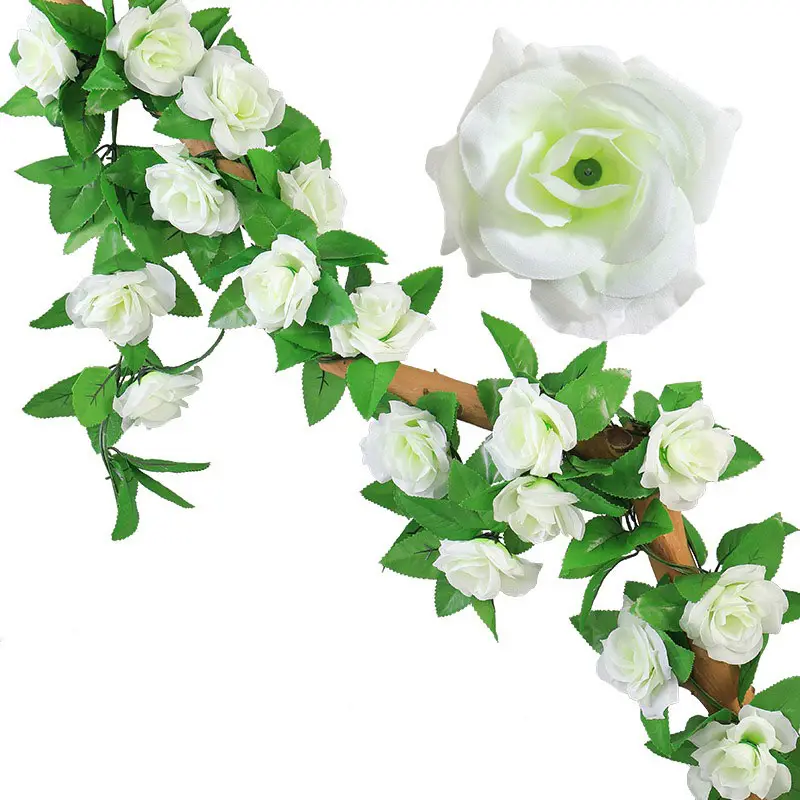 Bunga mawar buatan putih, bunga gantung sutra elegan untuk pernikahan
