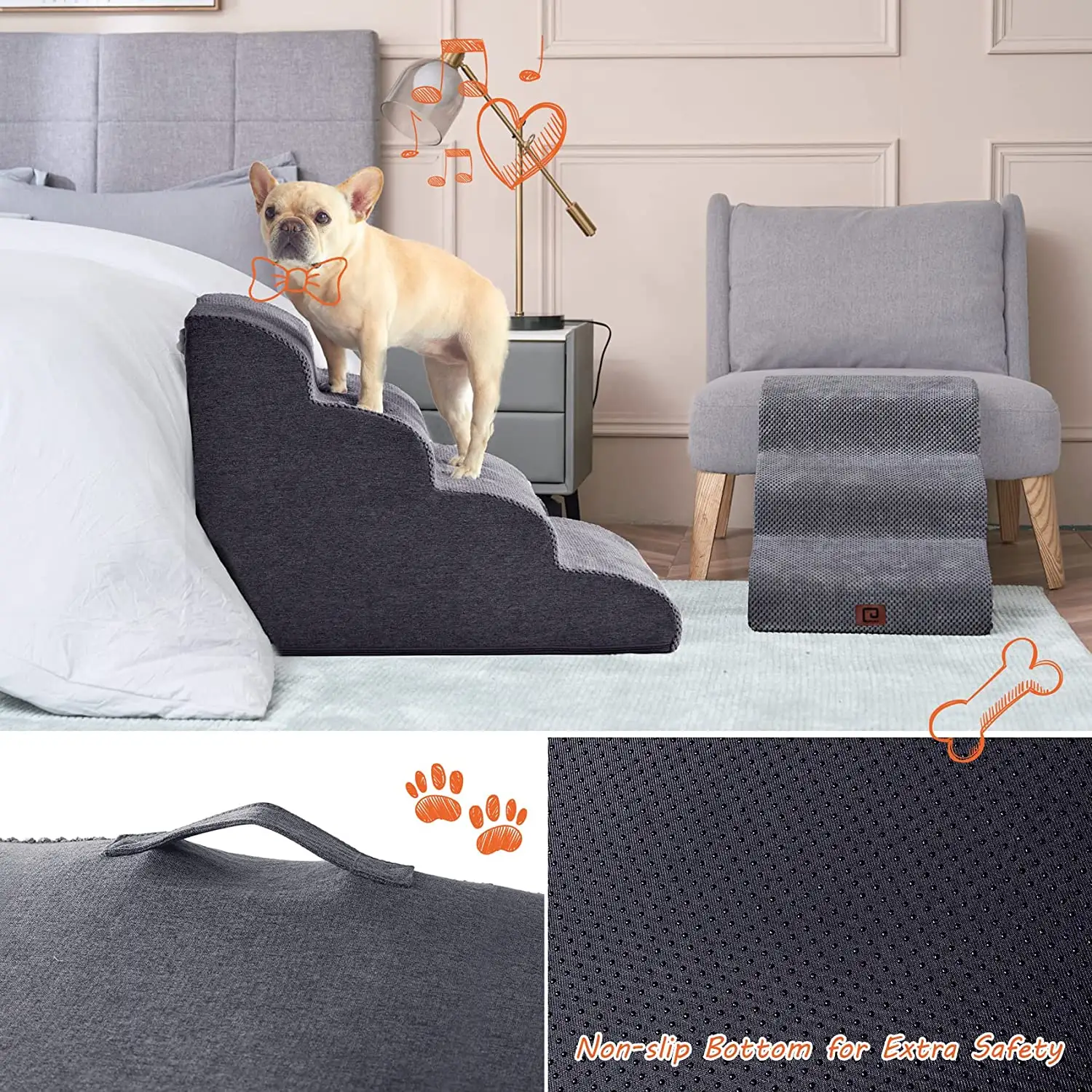 Commercio all'ingrosso della fabbrica di alta qualità scale per cani Hign densità letto per cani con copertura lavabile Non-Slip Dog rampa