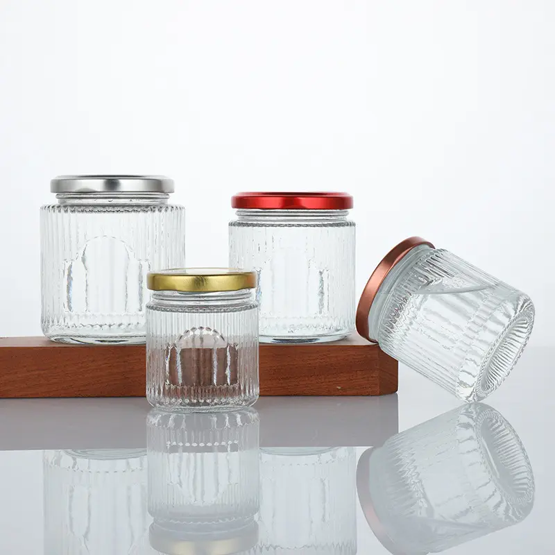 Botella de vidrio de cinta de superficie transparente de 150ml, tapa de metal de miel de caviar vacía, tarro de albañil de Nido de Pájaro de vidrio pequeño