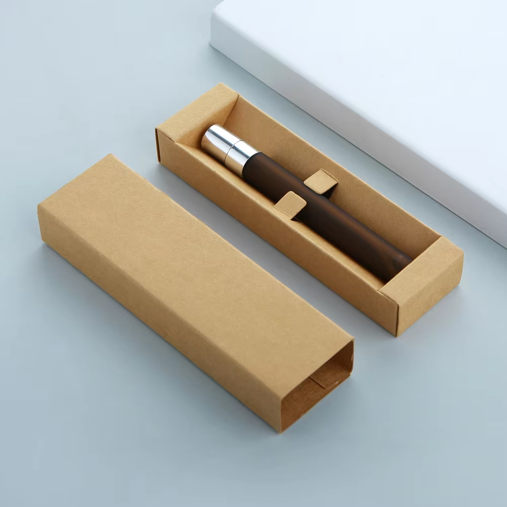 Matte amber perfume bottle + Silver sprayer + Kraft box