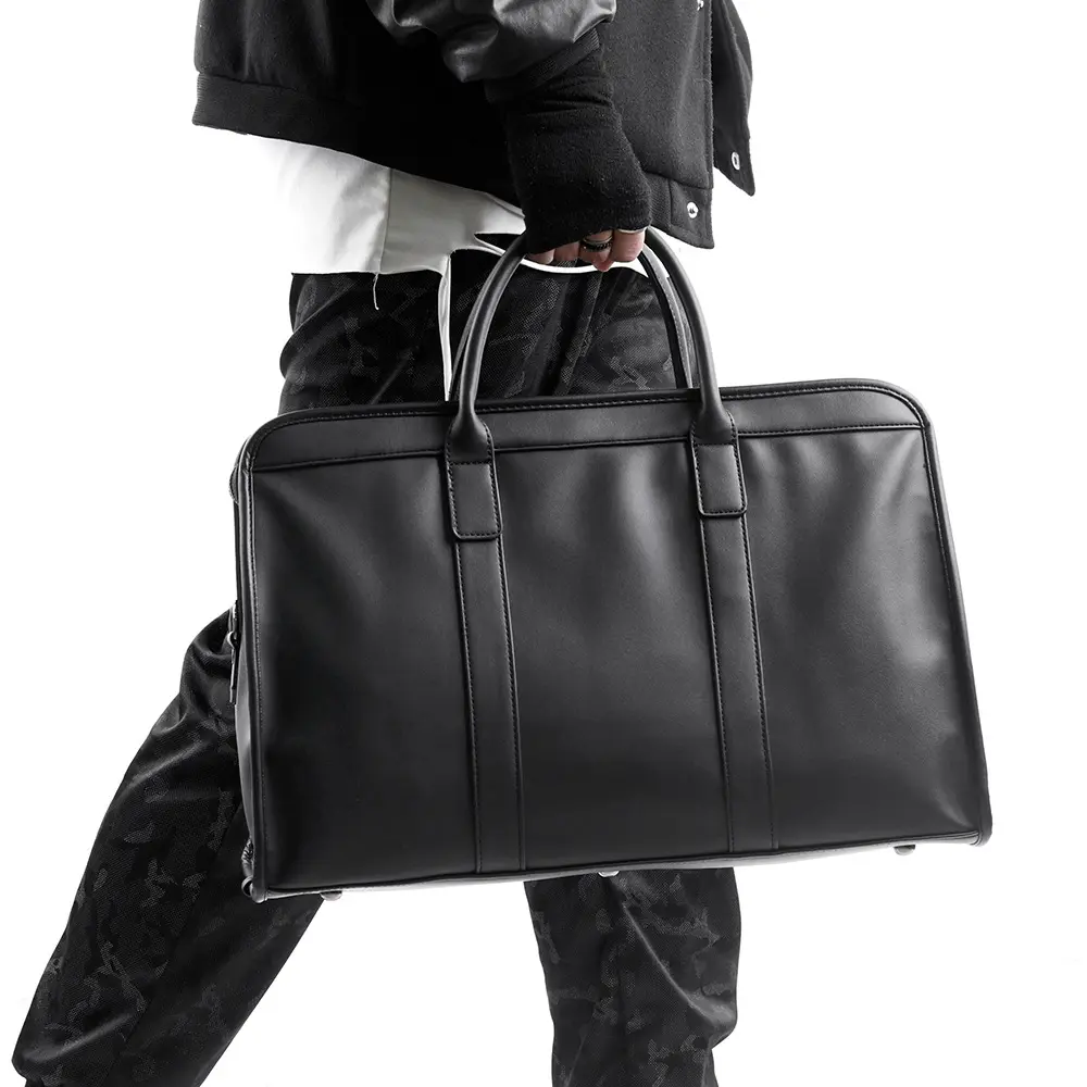 2023 남성 간단한 블랙 핸드백 인과 디자이너 Pu 가죽 노트북 토트 백 십대 크로스 바디 대형 어깨 가방