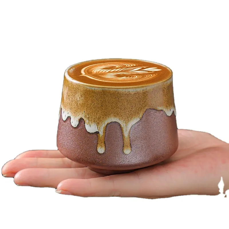 200 ml japanischer retro-Ofen veränderter Sakebecher Steingut Latte-Kunst-Becher europäischer Espresso-Keramik-Café-Tee-Becher individuell angepasst