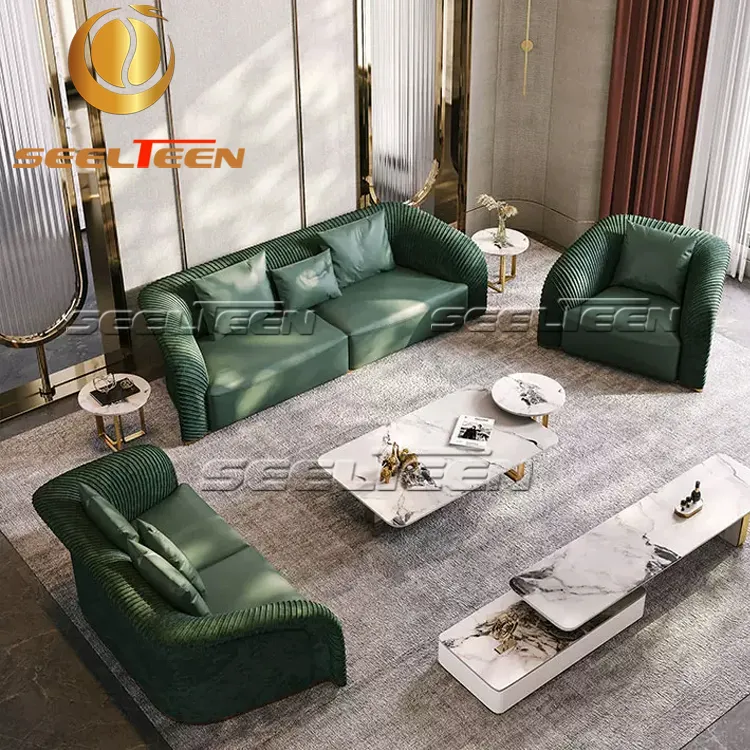 Ensemble de canapés modernes, meubles de salon en velours vert
