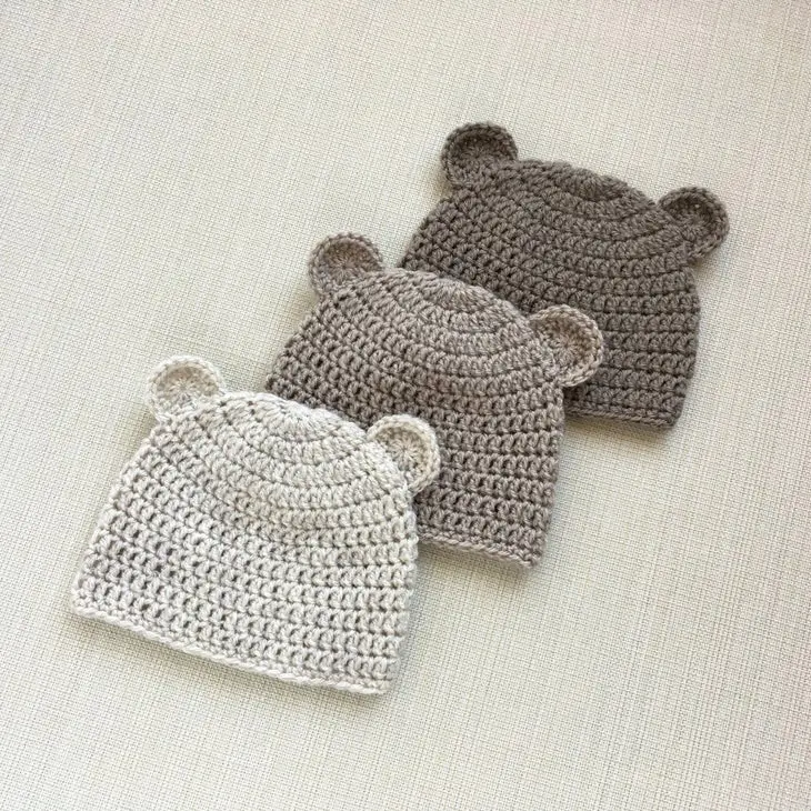 Sombrero de oso con orejas de oso, gorro de ganchillo, gorro de ganchillo para bebé recién nacido, niño de 0 a 12 meses de edad, Dobby, tejido Unisex SUNLAND