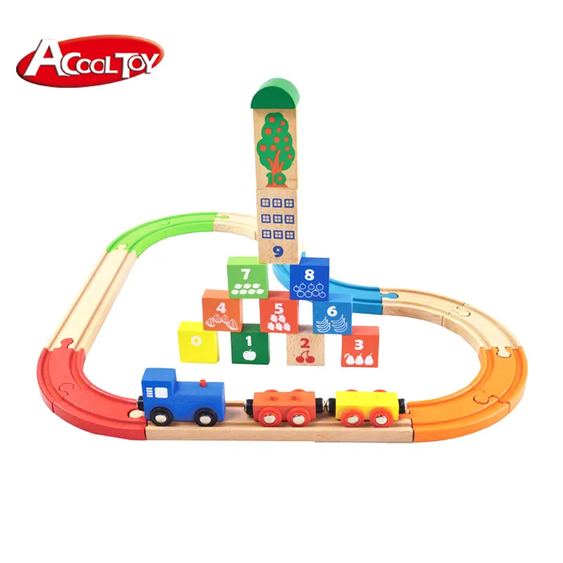 Conjunto de brinquedos de trem ferroviário de madeira, 29 peças, blocos de madeira coloridos educacionais, conjunto de trilhos de trem, slot nulo, brinquedo ferroviário