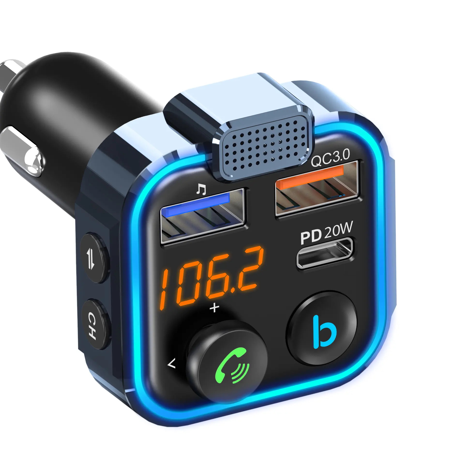 Transmetteur fm Bluetooth 2023 HG pour voiture avec QC3.0 et PD 20W chargeur USB de Type C