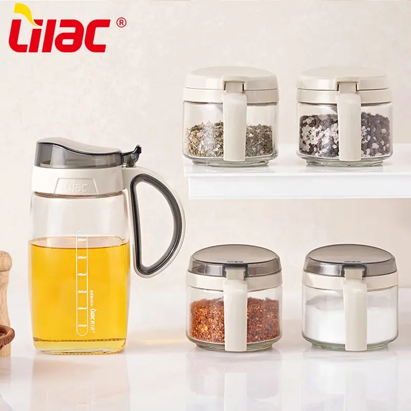 Lilac BSCI SGS LFGB 800ml+300ml*3 three-piece lid mounted spice jar seal spice jar glass spice jar set