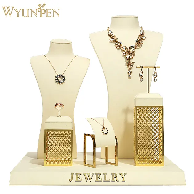 WYP-portatarjetas de lujo, conjunto de exhibición de joyería de microfibra, pendientes, anillo, cuerpo, pulsera, collar, maniquí, color Beige