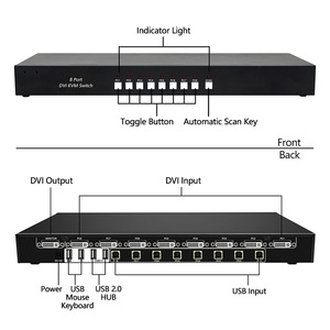 PINWEI 1080P Conmutador DVI de 8 puertos 8 en 1 salida 8x1 Conmutador KVM DVI con USB2.0