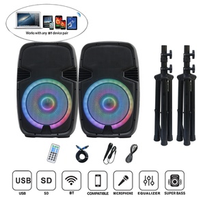 Professional Audio 2x15&quot; 1600W Portable PA Speaker System Sound Box FM+Mic+Tripod+BT+TWS+Party Speaker LED Active+Passive Bocina - Product Image 3