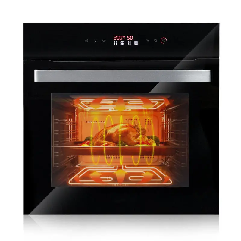 Horno eléctrico empotrado para el hogar, máquina de cocina inteligente, con esmalte negro