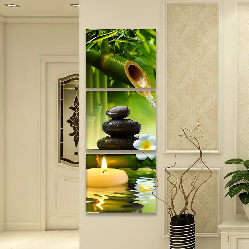 Современные 3 панели спа дзен камень цветок Печать на холсте идеальные бамбуковые зеленые картины на холсте настенное искусство для домашнего декора гостиной