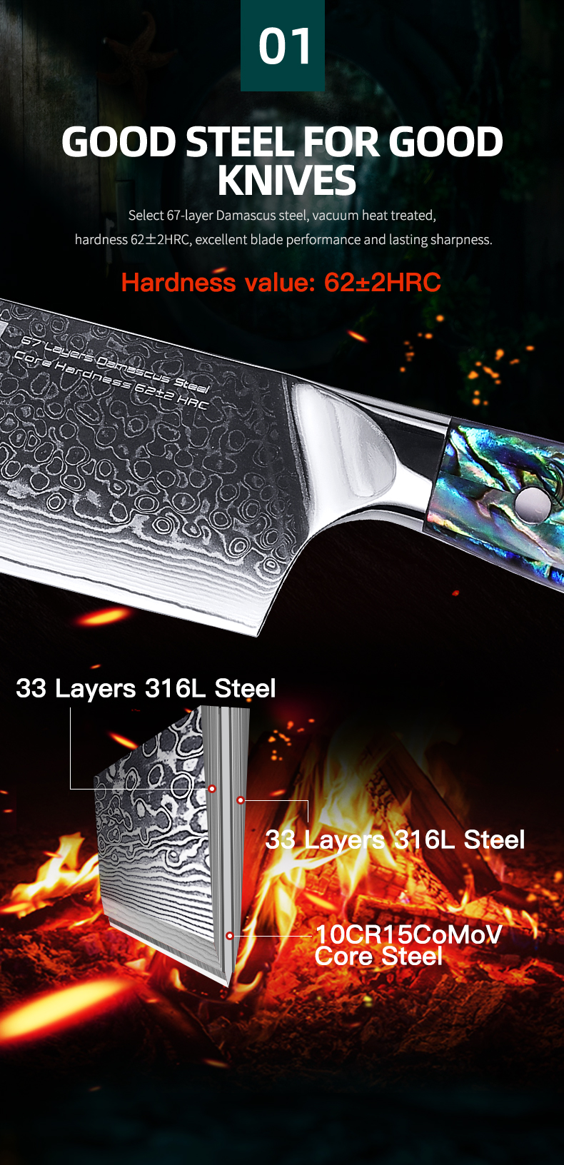 FINDKING Gorgeous Series 67 Layers Damascus Steel Chef Kitchen Knives Abalone Resin Handle 7 Inch Cleaver Nakiri Knife