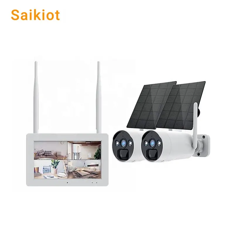 Saikiot eseecloud không dây NVR Kit 7 inch màn hình cảm ứng 4MP CCTV An Ninh NVR Kit ngoài trời năng lượng mặt trời Bullet Camera NVR Kit với màn hình