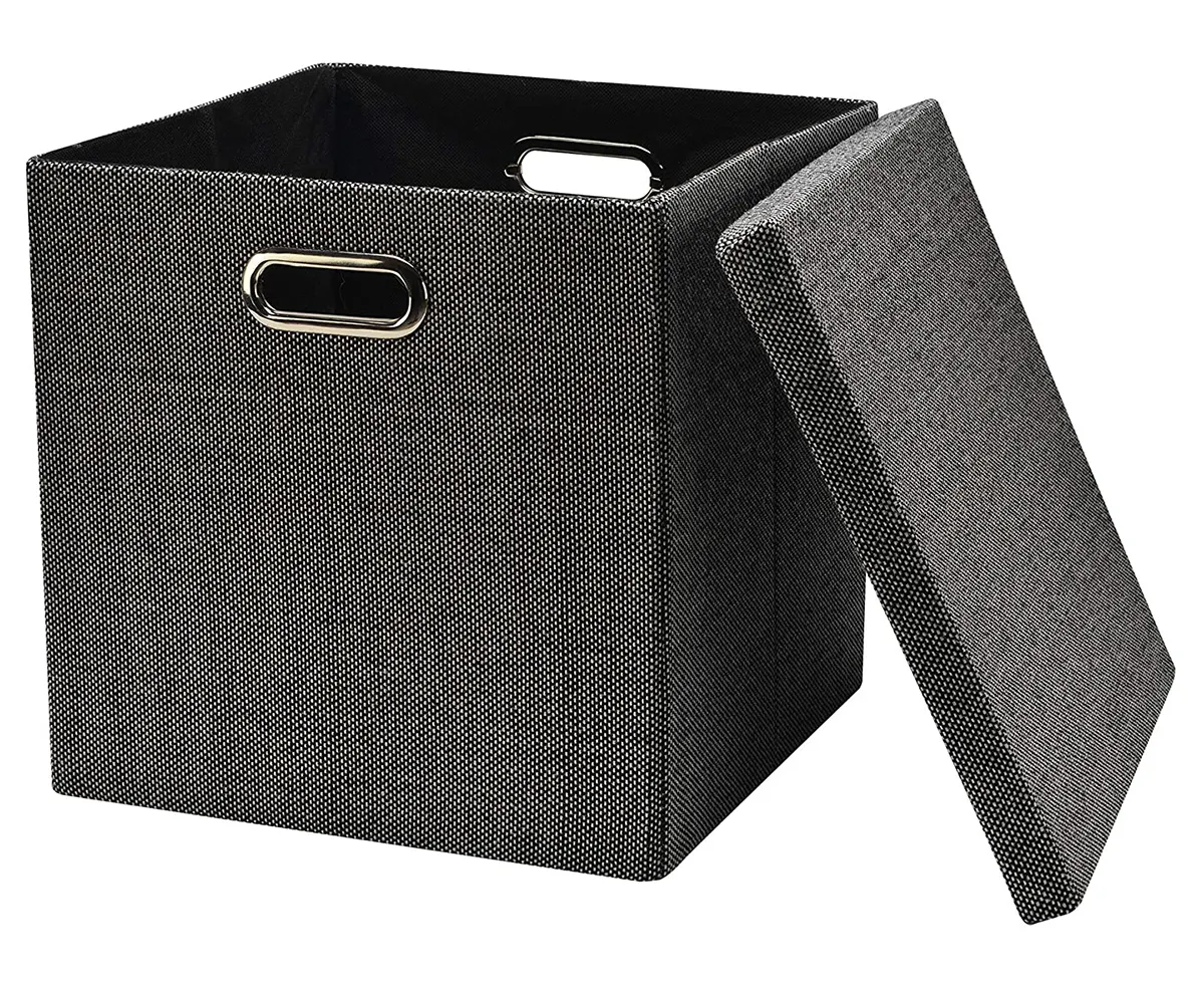 Cotton Linen Containers Nursery Clothes Cube Storage Bins Toys Magazines Storage Box with Lid