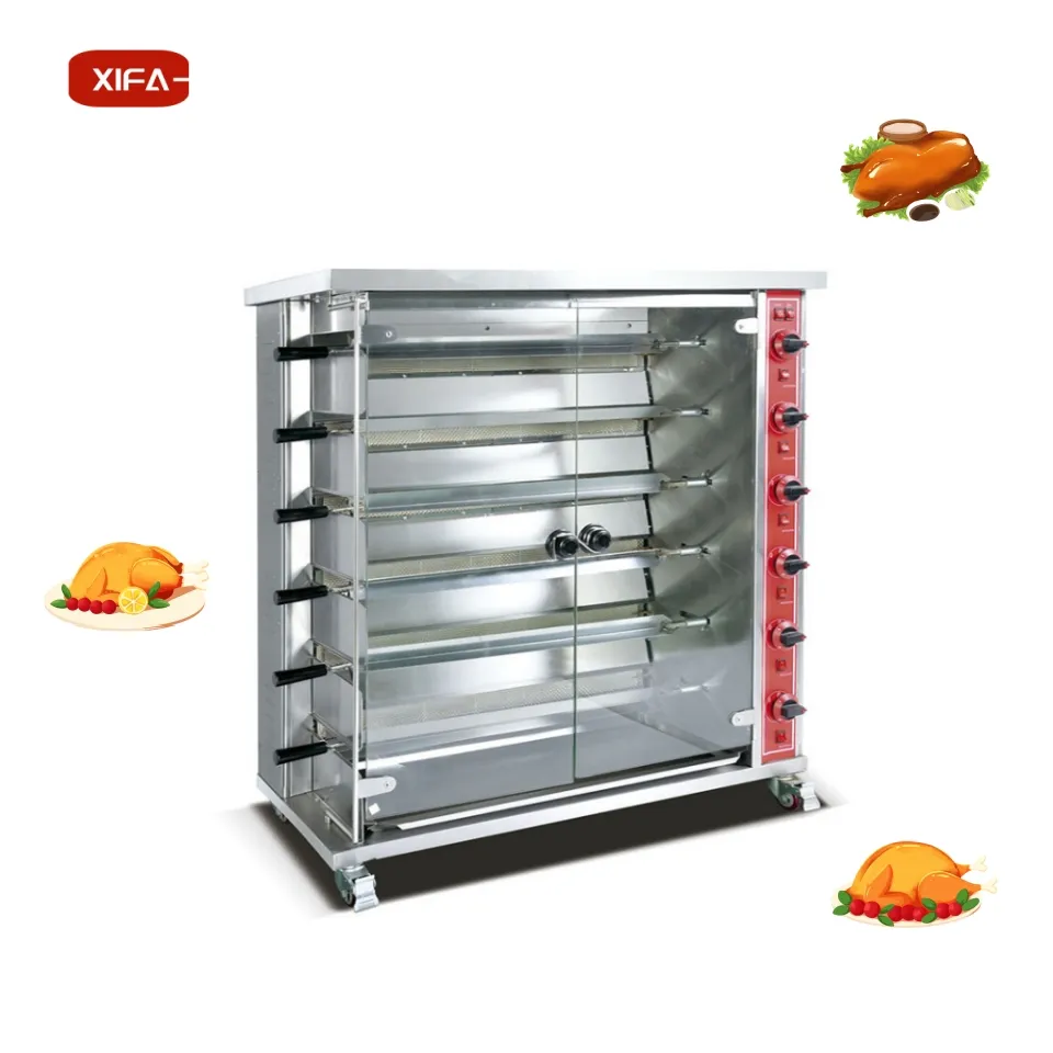 Aplicable a muchos lugares Parrilla de asador de pollo equipada con ruedas universales máquina de horno asado de gas para pollo