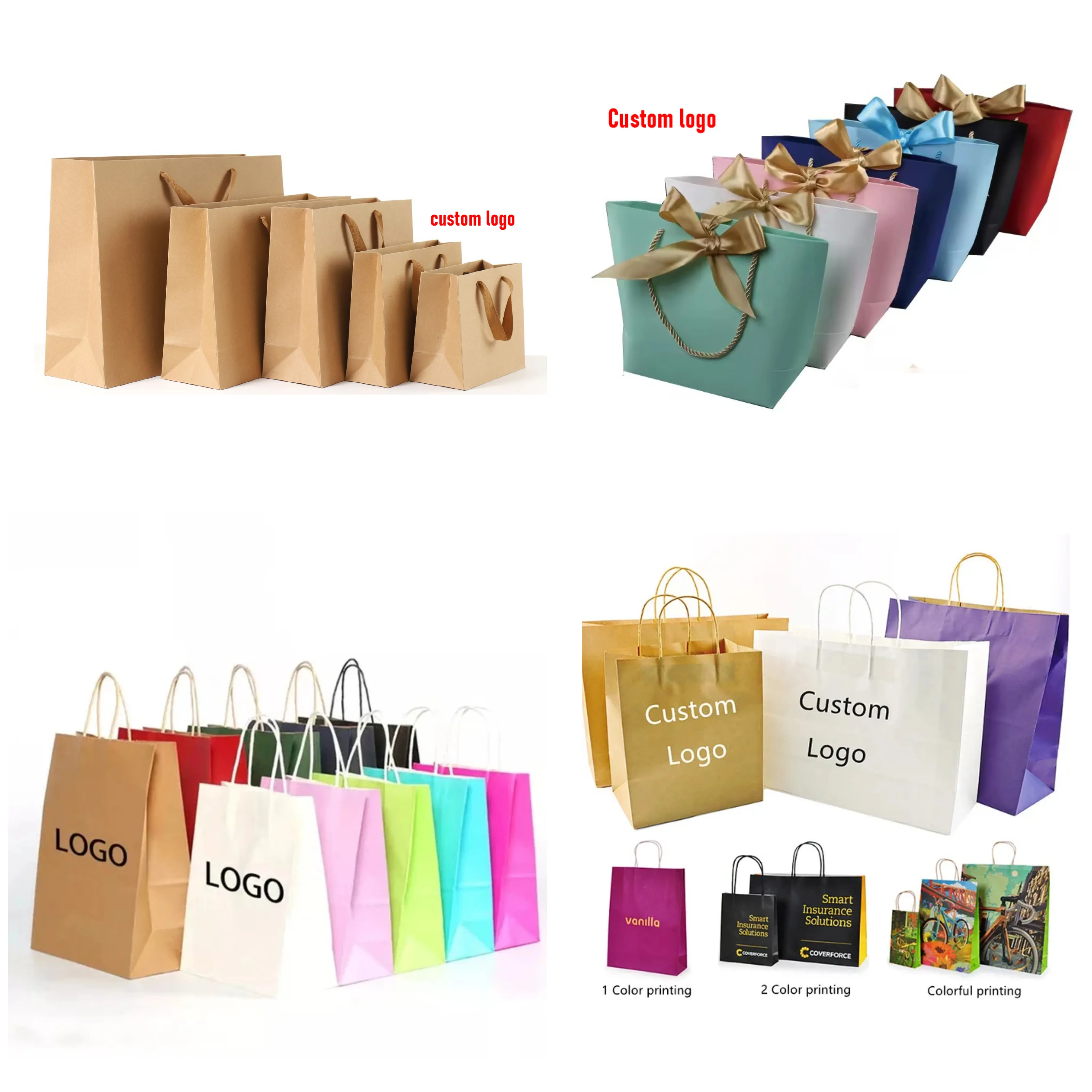 Harga pabrik langsung tas hadiah kertas putih coklat kustom Logo tas hadiah coklat dibuat di Cina dengan sertifikat harga murah...