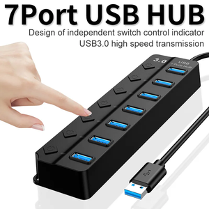 高速7合1 Usb适配器3.0端口7端口Usb数据集线器，适用于计算机Mac Pro台式机笔记本电脑的单个电源开关 - Product Image 4