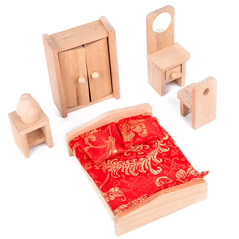 Casa de madeira de simulação pequena móveis, conjunto de brinquedos, casa, boneca de madeira, móveis