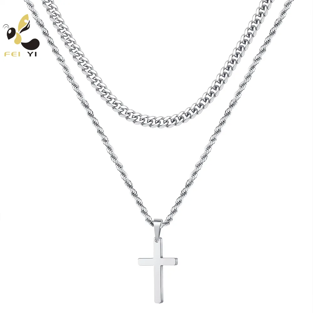 Venta al por mayor de moda colgante para hombre collar plata Color Acero inoxidable Cruz collar regalo Hotsale collar cristiano joyería