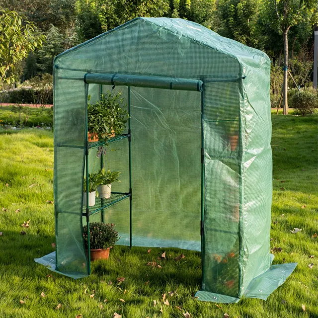 Offre Spéciale ménage Mini 4 niveaux Portable serre jardin cour plastique PE couverture galvanisé tube dans les serres pour jardin