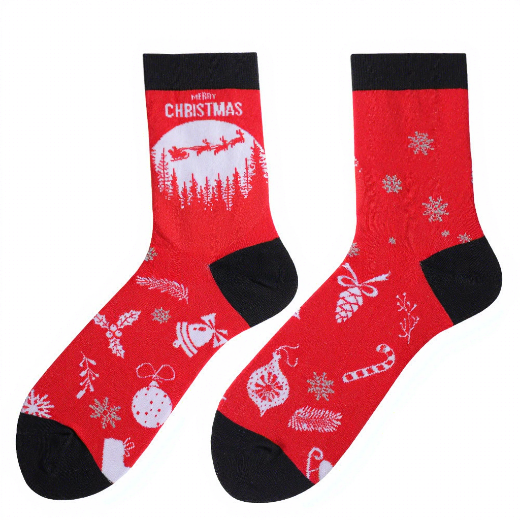 Df0119 christmas music box snowflake santa claus mid-calf socks