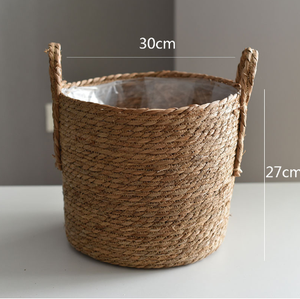 30x27cm草フラワーポット特殊グリーン植物ポット手作りフラワーバスケットハンドル付きビンテージ大型ポット - Product Image 6