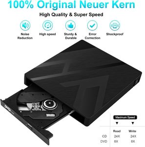 外置CD/DVD驱动器USB3.0型-C光盘驱动器DVD/CD-RW便携式CD DVD刻录机CD刻录机刻录机，用于台式平板电脑