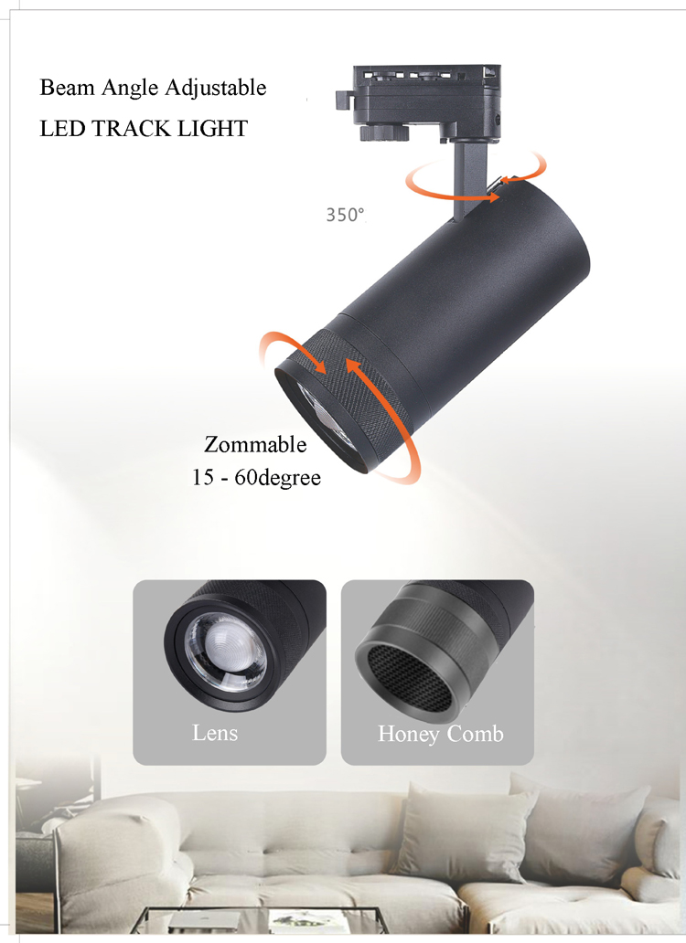 2 wire white and black body commercial shop dimmable lighting 10w 12w 20w 30w 40w cob spot Led Track Light