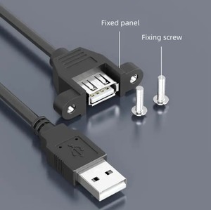 Toptan siyah USB2.0 A erkek kadın bilgisayar için vida somunu kilitleme USB 2.0 Panel montaj uzatma kablosu ile - Product Image 6