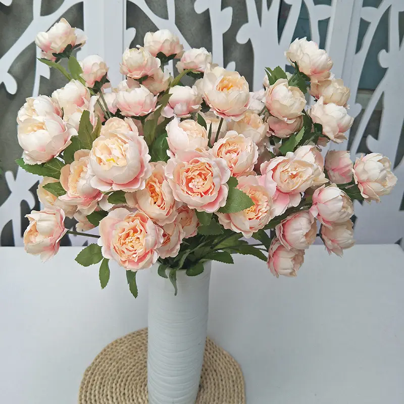 La migliore vendita bella rosa peonia fiori di seta artificiale Bouquet rosa bianco festa a casa decorazione di cerimonia nuziale fiori artificiali