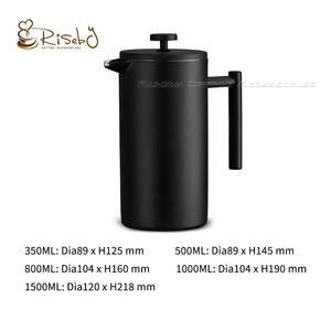 8 bardak <span class=keywords><strong>34oz</strong></span> 1L çift duvar yalıtımlı fransız paslanmaz çelik pres Espresso kahve çay makinesi siyah bardak seti 1L siyah kaplama