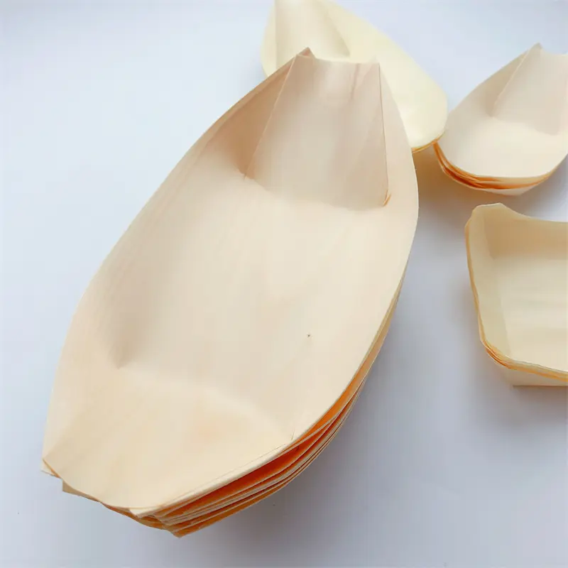 Disposable Wooden Sushi Boat Plate Bamboo Appetizer Plates Dishes Sushi Serving Tray Wooden Leaf Boat