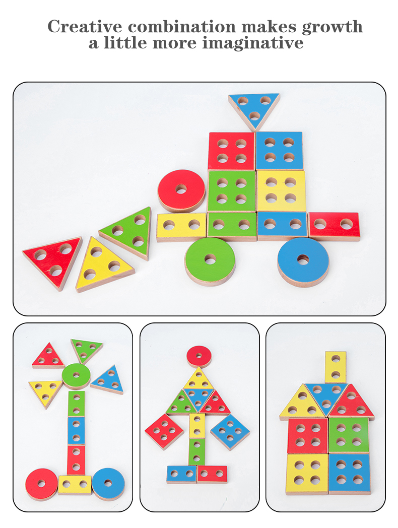 Wooden Montessori Children Four-column Shape Matching Geometric Block Set Toys For Kids