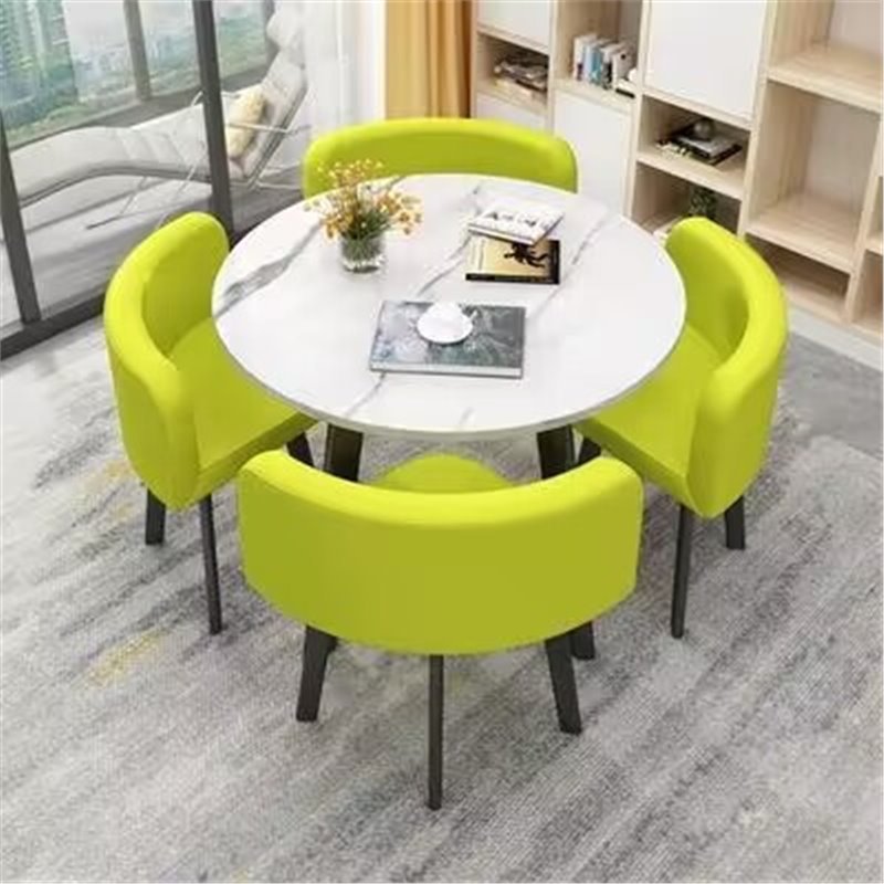 Tavolino rotondo con motivo floreale + pelle verde tenero