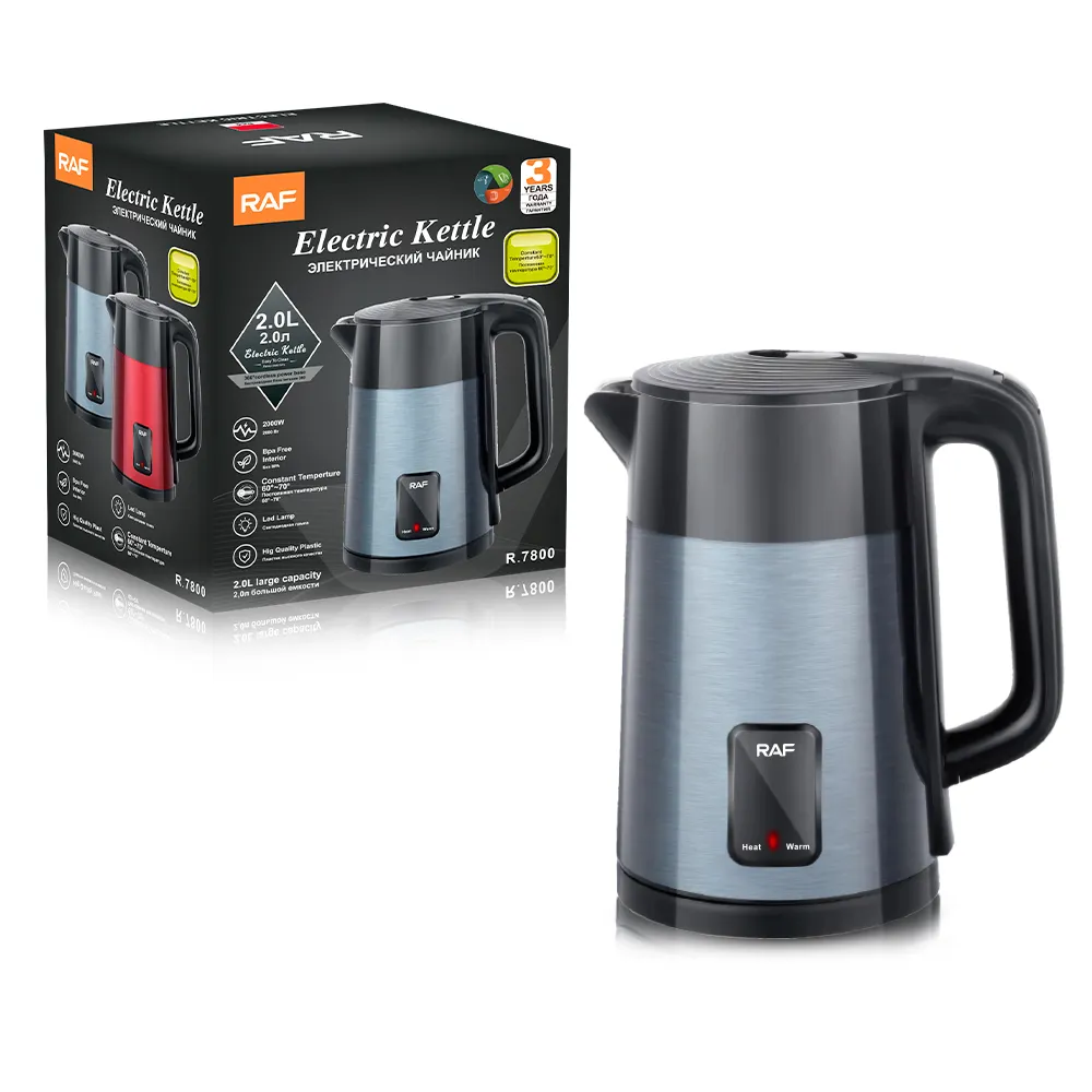 Hervidor de aislamiento de acero inoxidable de doble pared RAF OEM Cool Touch Tea Pot 2L Hervidor eléctrico hervir agua rápidamente